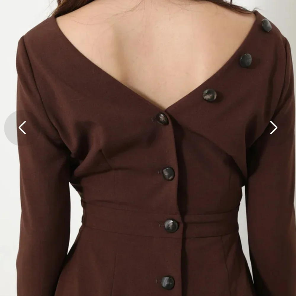 Rienda Japan Onee Gyaru Fitted Brown Dress Back Buttons And Pleated Panel - Picture 5 of 16